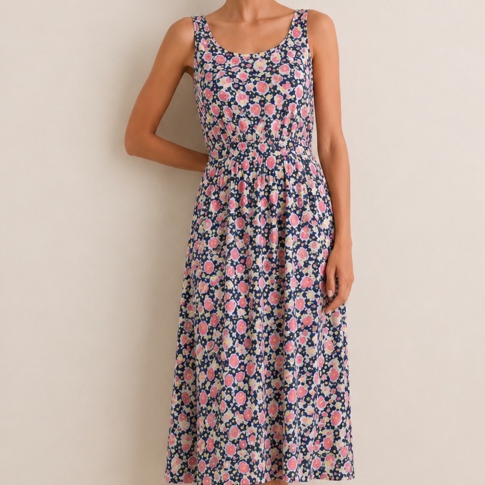 BODEN Gray Pink Romantic Floral Mod Whimsical Sleeveless Lyocell Dress US 4R